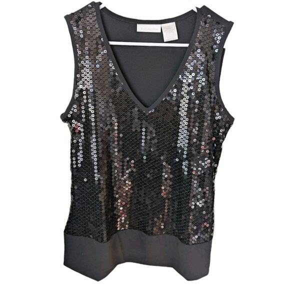 Vintage-Inspired Worthington Black Sequin Tank Top | Glam Party Sleeveless... - Picture 1 of 7